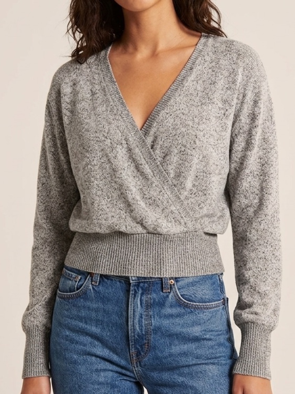 ANTHROPOLOGIE Grey Knit Surplice Crossover Sweater Lightweight V Neck Women’s XS